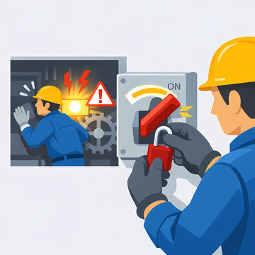 Lockout Tagout on Electrical Disconnect Switch to Prevent Unexpected Machine Startup