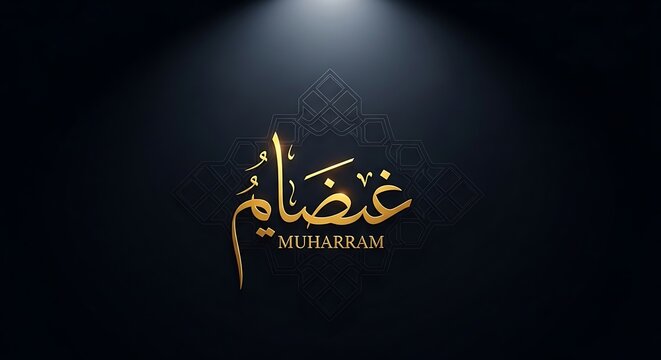 Elegant Gold Arabic Calligraphy Muharram on Dark Backdrop