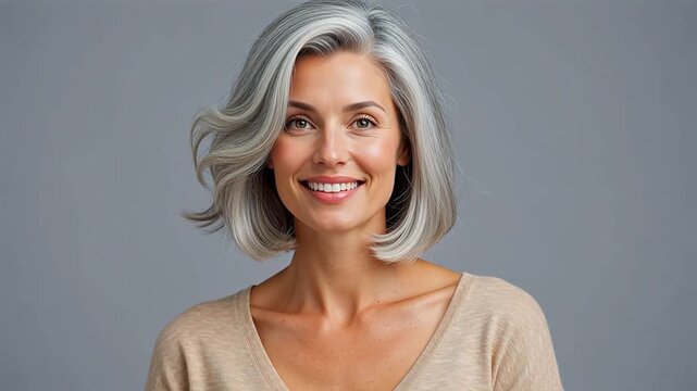 Portrait of a smiling woman with gray hair