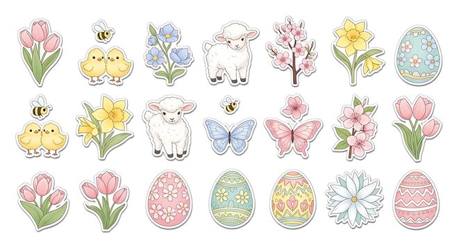 Pastel Easter Theme Decor with Tulips Chicks Butterflies and Eggs