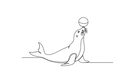 Seal Balancing Ball - Line Art Illustration © Ahmad