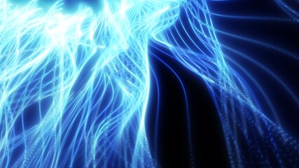 Naklejka premium Energy abstract blue lines from dots and waves from magic and electricity background