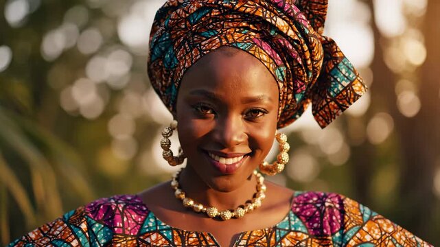 Beautiful african woman smiling in traditional attire