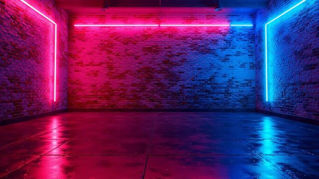 neon lit brick room