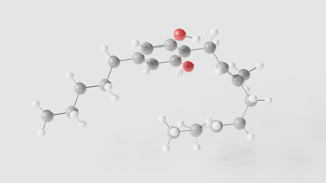 cannabigerol molecule 3d, molecular structure, ball and stick model, structural chemical formula anti-inflammatory agent