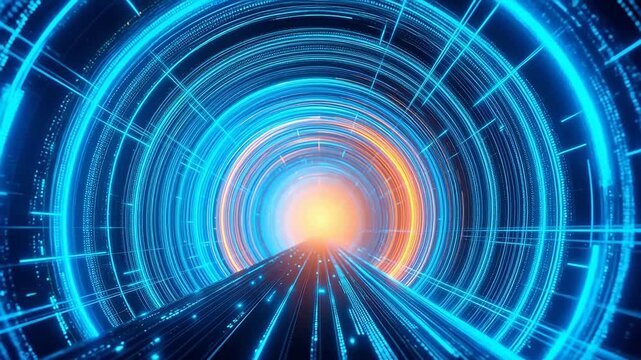 Abstract digital tunnel with glowing lines