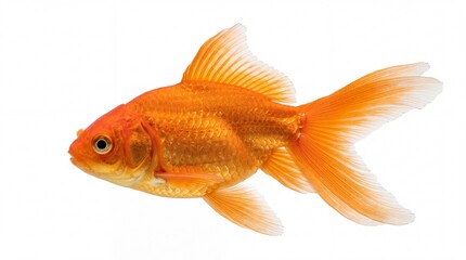Fototapeta premium A vibrant goldfish swimming with elegant flowing fins and detailed scales in a side view profile