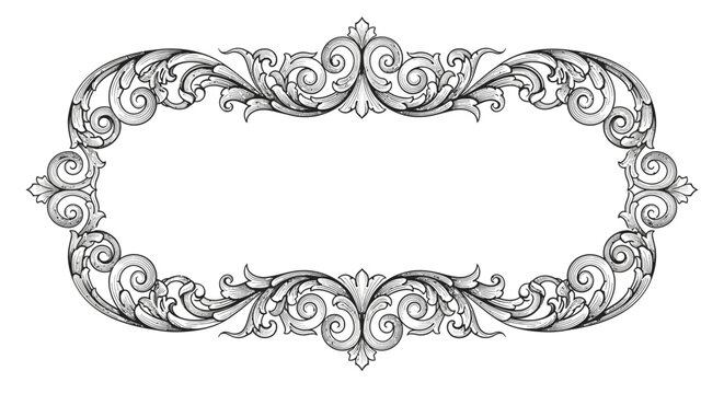 Elegant Baroque Ornamental Frame Border on Isolated White Background