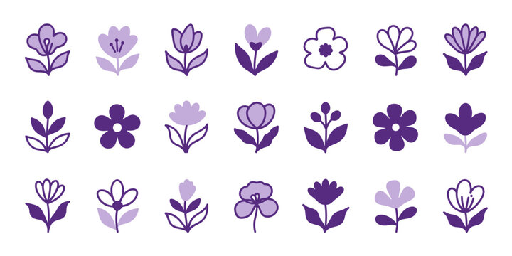 Aesthetic collection of stylized floral icons on a clean background perfect for design