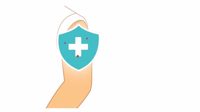 Flat animation showing vaccine injection creating protective shield with motion against virus. concept illustrating immunity, prevention and health protection system visually Alpha channel transparent