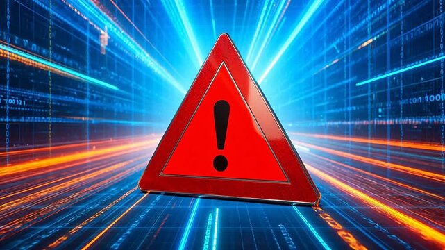 Red warning sign in digital space