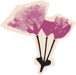 Fototapeta premium Colorful Halftone Flower Cutout Collage With Vintage Texture for Sticker Design Scrapbook Craft or Retro Botanical Decor Projects