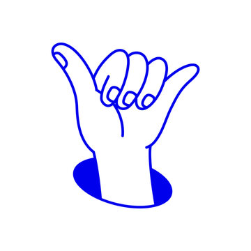Vector hand drawn gesture, doodle sketchy illustration, hand showing surf sign