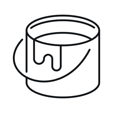 Outline of a paint bucket icon with dripping paint in a simple vector style used in design and creative projects