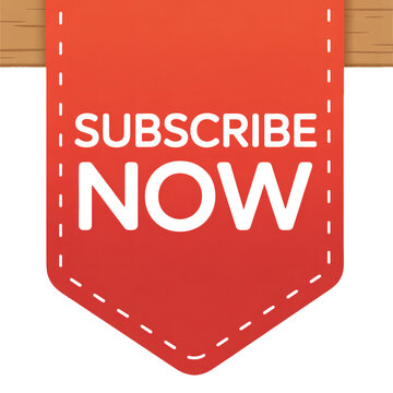 Red banner with subscribe now text on transparent background