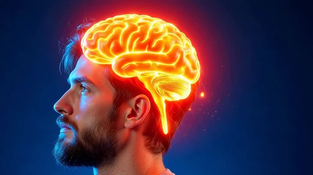Man with glowing brain illustration