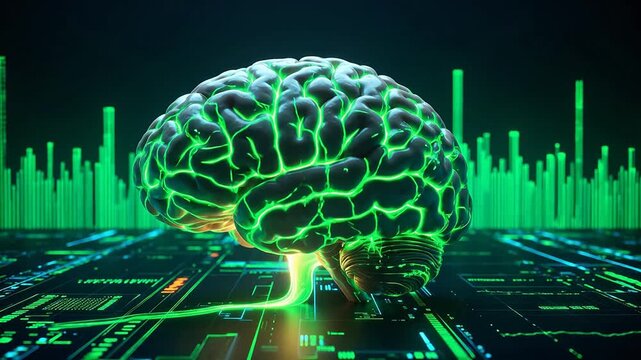 Glowing brain on digital circuit