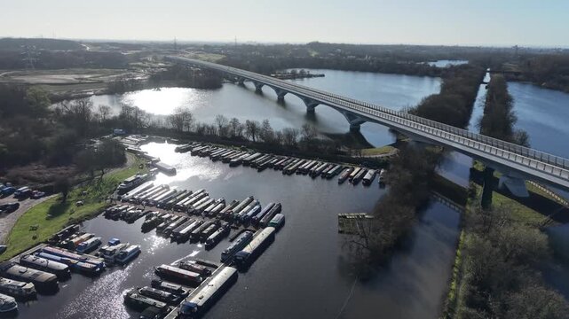 HS2 Colne Valley Viaduct, Buckinghamshire, UK drone push in shot