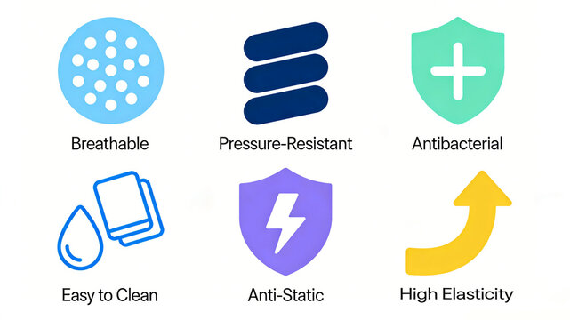 Breathable, pressure resistant, antibacterial, easy to clean, anti-static and high elasticity material icon, comfortable and durable home textile fabric, home textile promotion.
