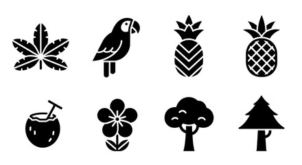 Tropical Icons: Parrot, Pineapple, Coconut, Tree, Flower, Leaf, Pine © MHM99