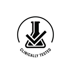 A circular emblem features a flask with a checkmark accompanied by the text clinically tested below © Bar