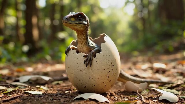 Baby dinosaur emerging from egg