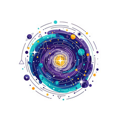 Abstract Swirling Galaxy with Planets, Stars, and Constellations - Cosmic Art