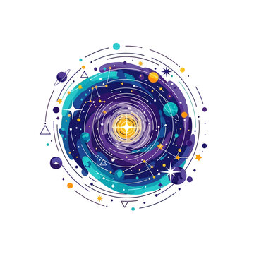 Abstract Swirling Galaxy with Planets, Stars, and Constellations - Cosmic Art
