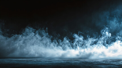 Dark black background with dense white smoke drifting across, creating abstract atmospheric texture, moody contrast, and mysterious cinematic backdrop.