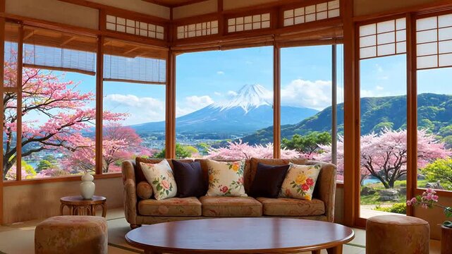 Japanese room with mountain view