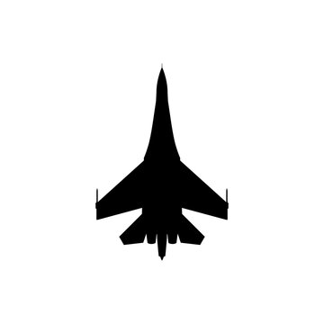 Sukhoi Su-27 Flanker Twin-Engine Air Superiority Fighter Plan View Silhouette Black Isolated White