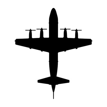 Lockheed P-3 Orion Maritime Patrol Anti-Submarine Aircraft Plan View Silhouette Black Isolated White