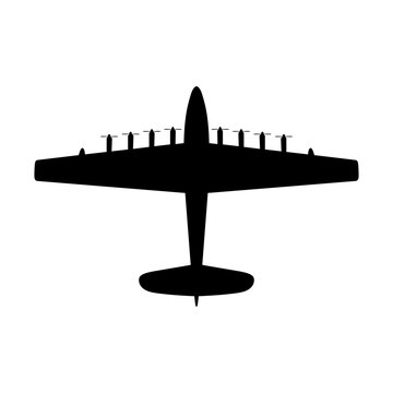 Hughes H-4 Hercules Spruce Goose Eight-Engine Giant Flying Boat Plan View Silhouette Black Isolated White