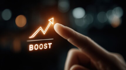 Fototapeta premium Enhancing productivity boost icon interaction office space digital content nighttime close-up efficiency concept