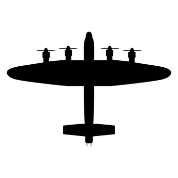 Avro Lancaster WWII Four-Engine Heavy Bomber Plan View Silhouette Black Isolated White