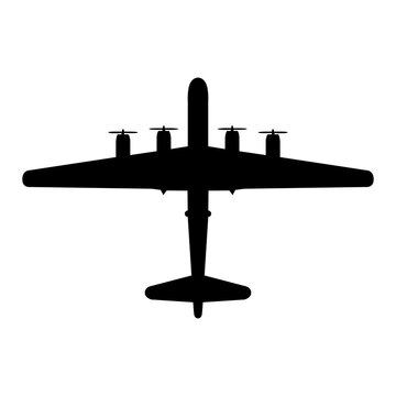 Boeing B-29 Superfortress WWII Long-Range Strategic Bomber Plan View Silhouette Black Isolated White