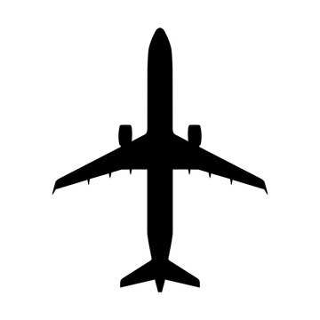 Airbus A321 Stretched Single-Aisle Jet Plan View Silhouette Black Isolated White Background
