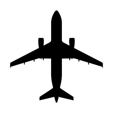 Airbus A319 Narrow-Body Jet Airliner Plan View Silhouette Black Isolated White Background
