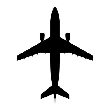 Airbus A300 Wide-Body Airliner Plan View Silhouette Black Isolated White Background