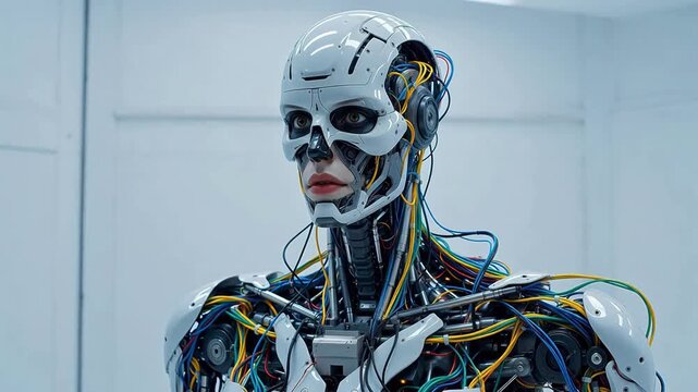 Humanoid robot with exposed wiring