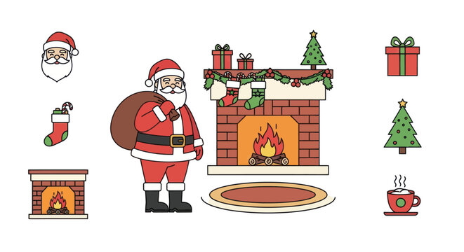 Cartoon Santa Claus with Red Suit and Gift Sack.