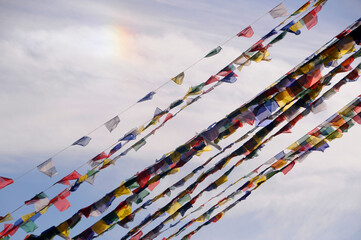 Fototapeta premium Colorful Tibetan prayer flags at boudhanath stupa in Kathmandu, Nepal