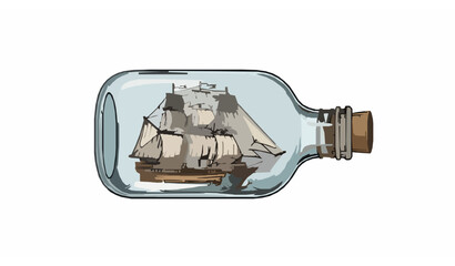 Vintage ship in bottle vector illustration with antique sailing vessel miniature nautical transport design © BijoyChandra