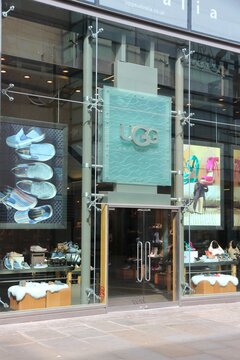 MANCHESTER, UK - APRIL 23, 2013: UGG footwear brand store in Manchester, UK. UGG Holdings is owned by Deckers Brands.
