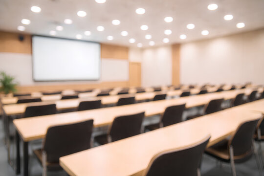Abstract blur image of empty university lecture hall without students for background usage