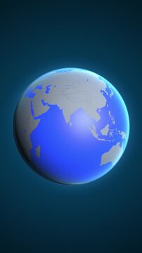 The animation shows a graphic representation of the earth and highlights the location and map of Macau colored red in vertical format.