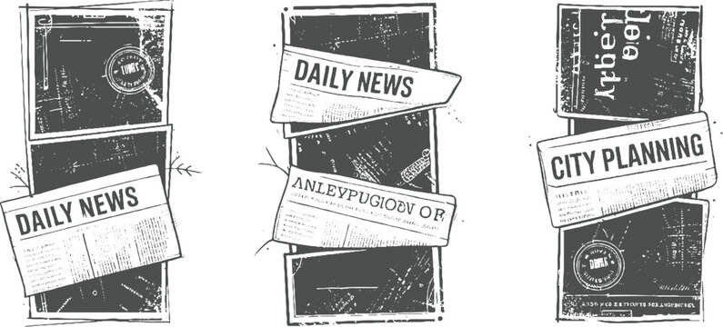 Three vintage newspaper clippings with headlines Daily News City Planning and an unreadable title