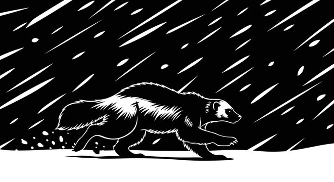 Badger in the heavy snow.