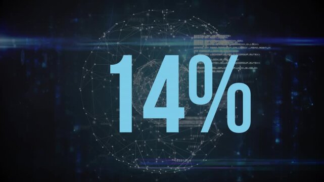 Animation of 35 percent over navy background with connections and data processing