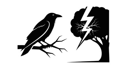 Fototapeta premium Bird on branch with lightning.